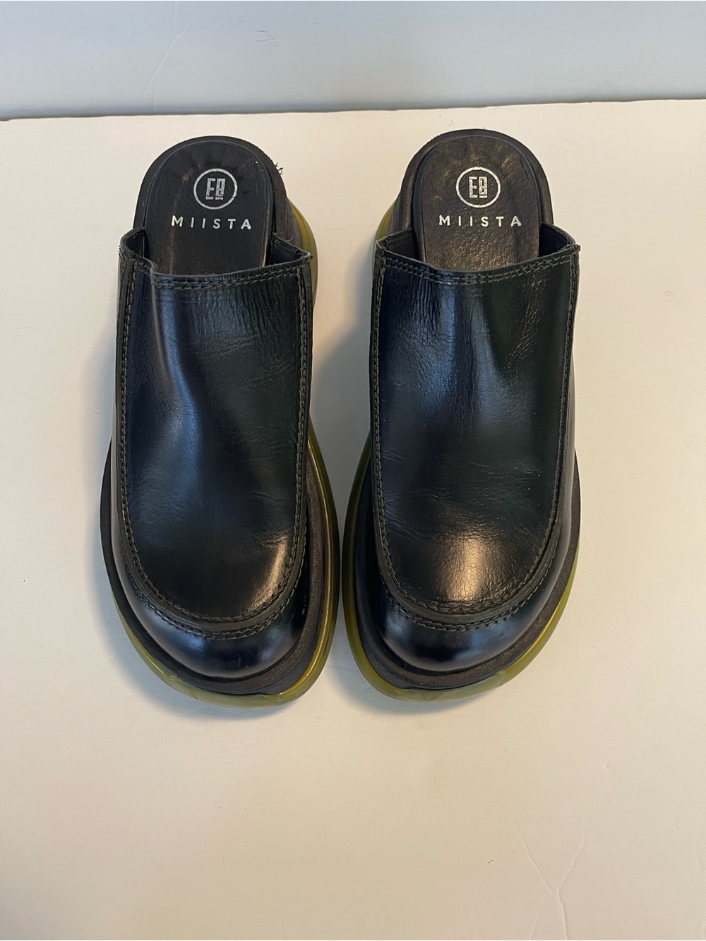 E8 By Miista Brietta Mule Black Leather Chunky Platform Sole Slip-On Size 10 - Picture 2 of 16